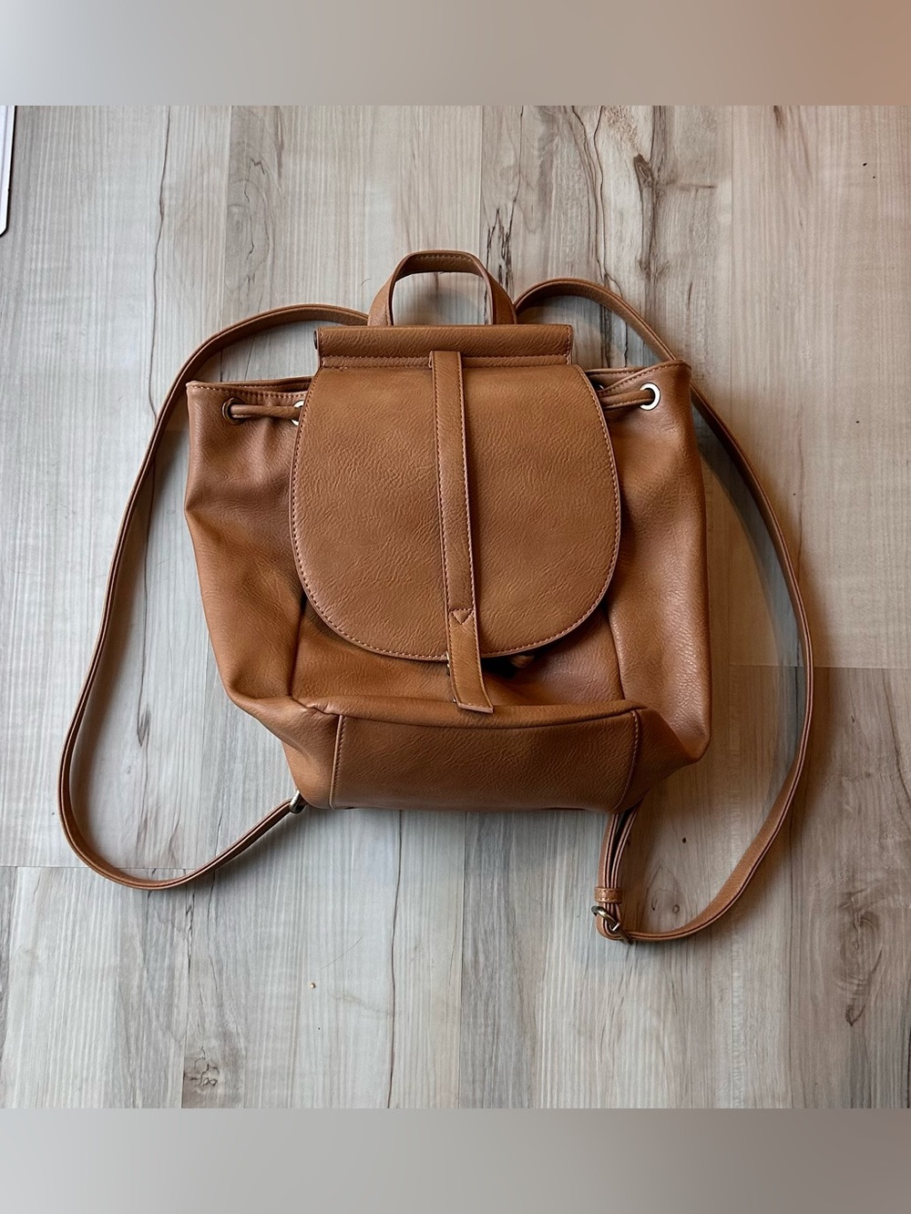 Antik Kraft Tan Drawstring Flap Backpack